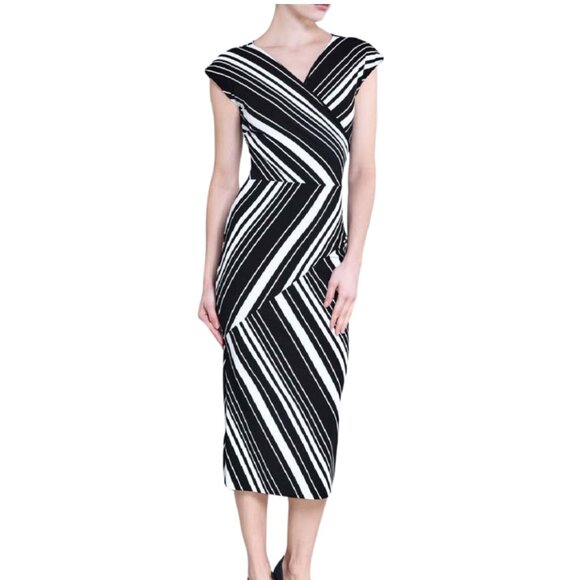 Chiara Boni La Petite Robe Black Chevron Striped Pencil Midi Dress - Picture 1 of 8